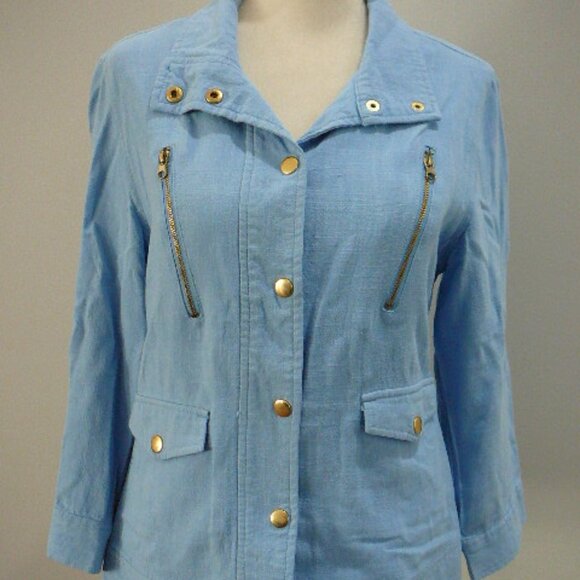 Peck & Peck Linen Blend Light Blue Long Sleeve Snap Close Jacket-Size S - Picture 1 of 5